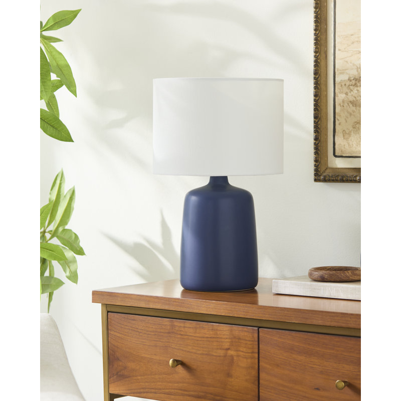 Elio Ceramic Table Lamp with Linen Shade, Navy