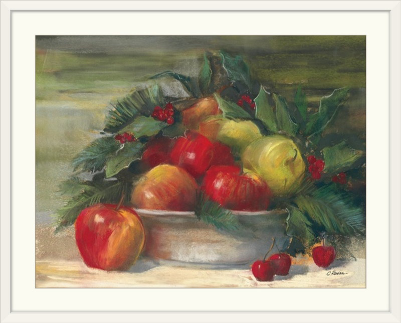 «Apples and Holly» - reproduction, Cadre blanc, H 26 po x l 32 po x P 1 po