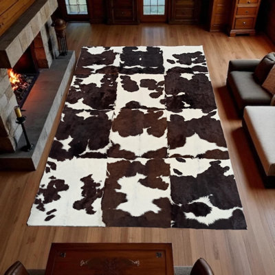 Tapis en peau de vache brun et blanc_9,5 X 13,5 F