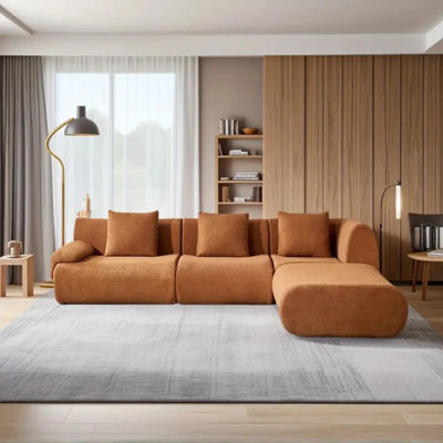 Oversized Modular Sectional Compression Sofa With Movable Ottoman, 117 Inch 4-Seater Modern Teddy Velvet L-Shaped Couch, Convertible Cloud Sofa For Living Room, Office, And Home Theater