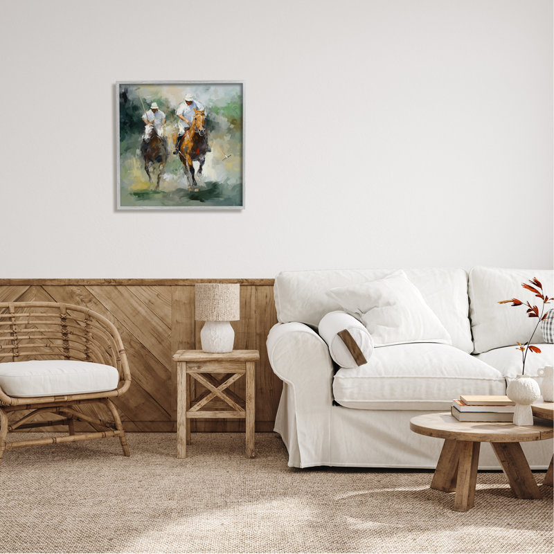 Deux joueurs de polo abstraits sur bois par Ziwei Li, peinture, H 24 po x l 24 po x P 1,5 po