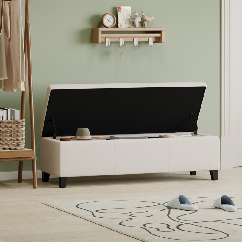 Marquila 51" Wide Rectangle Storage Ottoman, Beige Teddy