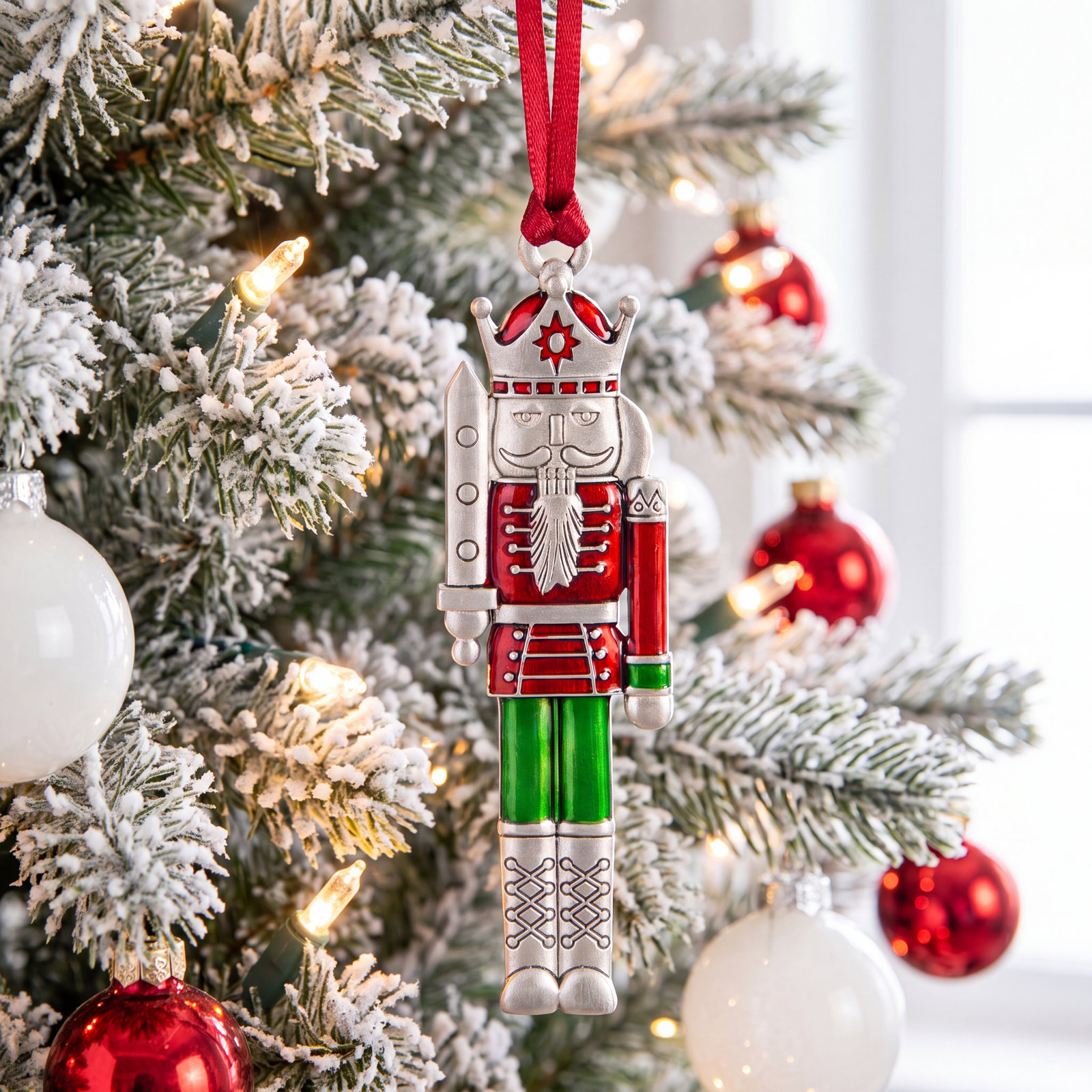 Solid Pewter Christmas Tree Ornament - Nutcracker