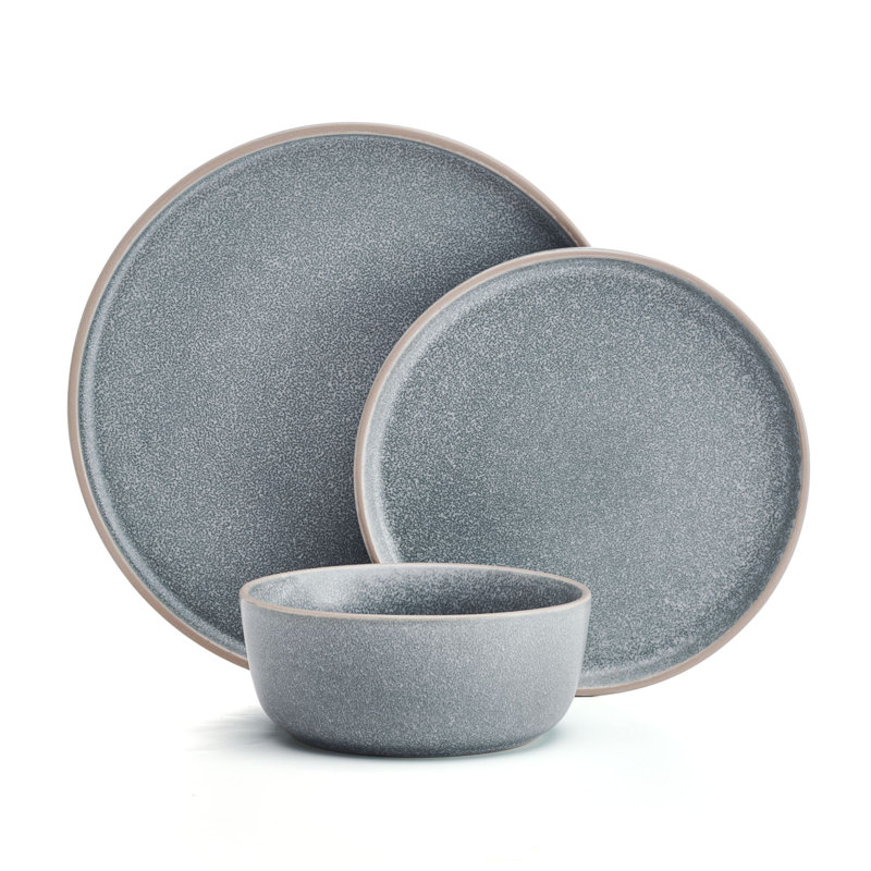 Gray Variegated Glaze Ceramic Dinnerware Set, Service for 4