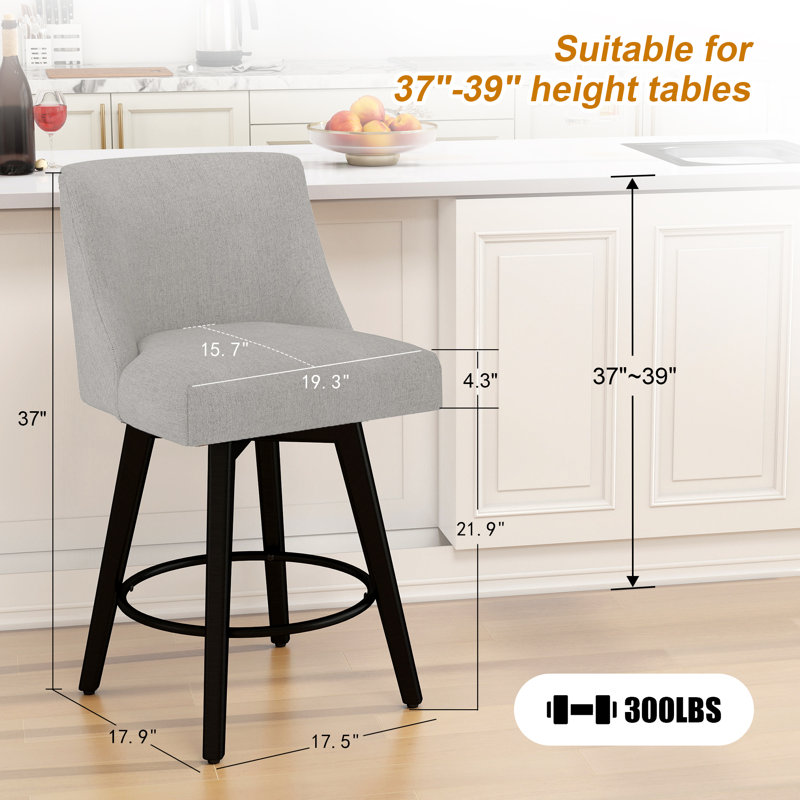 Tabouret de bar et de comptoir pivotant à 360 ° Novogratz - Structure en bois massif, Gris