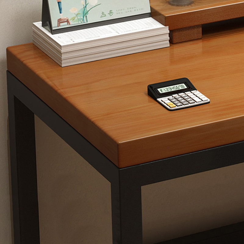 Bureau rectangulaire brun et noir en bois massif et fer, H 29,53 po x l 86,61 po x P 31,5 po