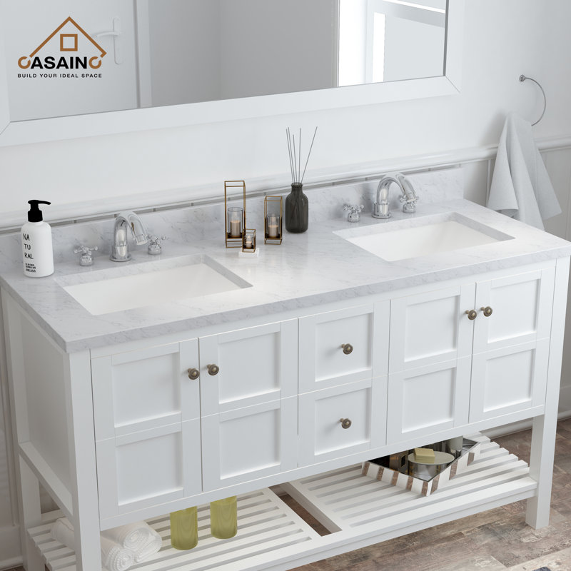 61'' Marble Double Bathroom Vanity Top with Sink
