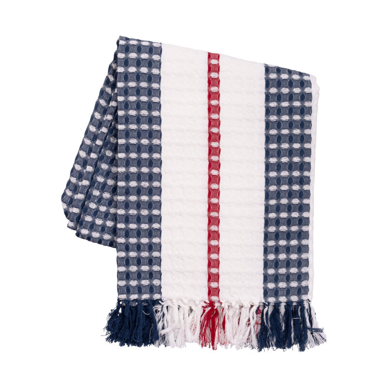 Red Blue Striped Waffle Throw Blanket
