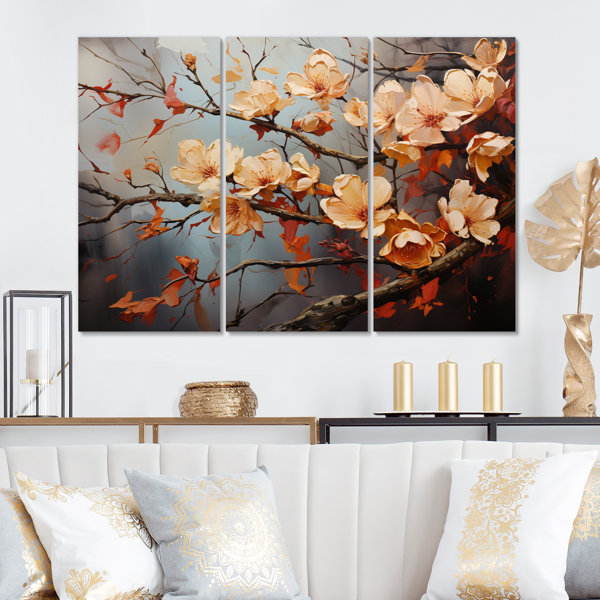Winston Porter Glam Radiant Blossoms Fashion I On Canvas 3 Pieces Print ...
