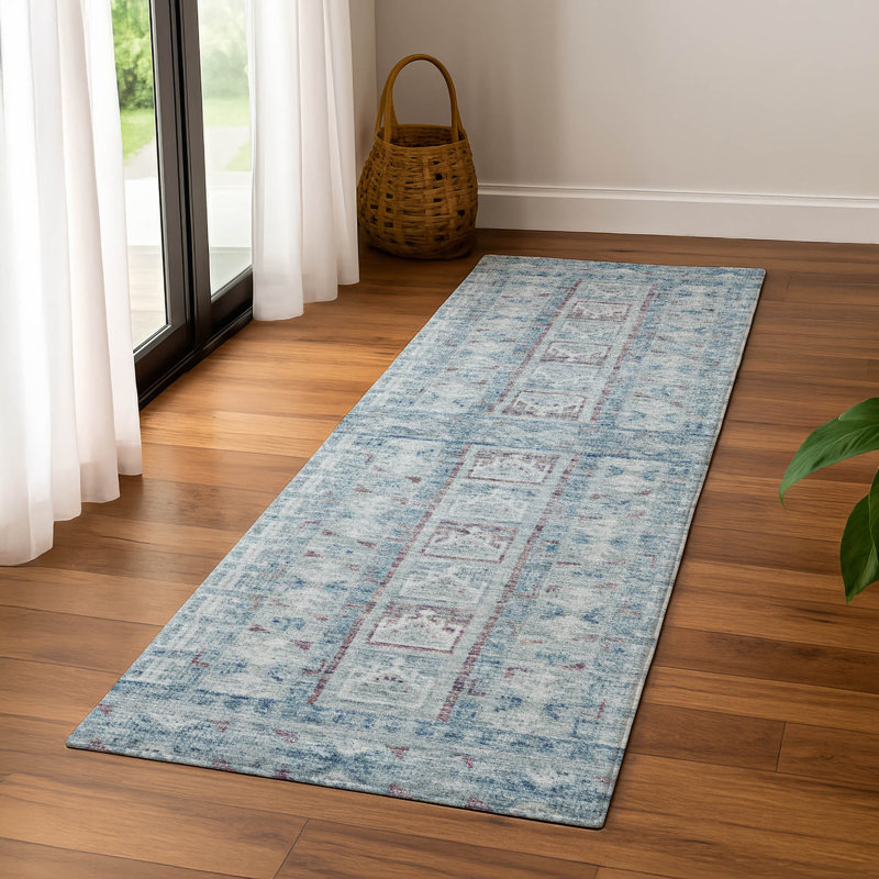 Premium Machine Washable Mayfield Striped Rug, Blue, 2'3" x 7'6" Runner