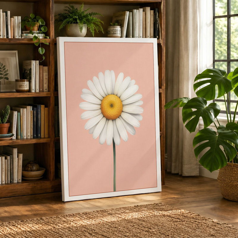 White Daisy Study Botanical - Wrapped Canvas, 24x16 - 61.0 x 40.6 cm, Ochre Border