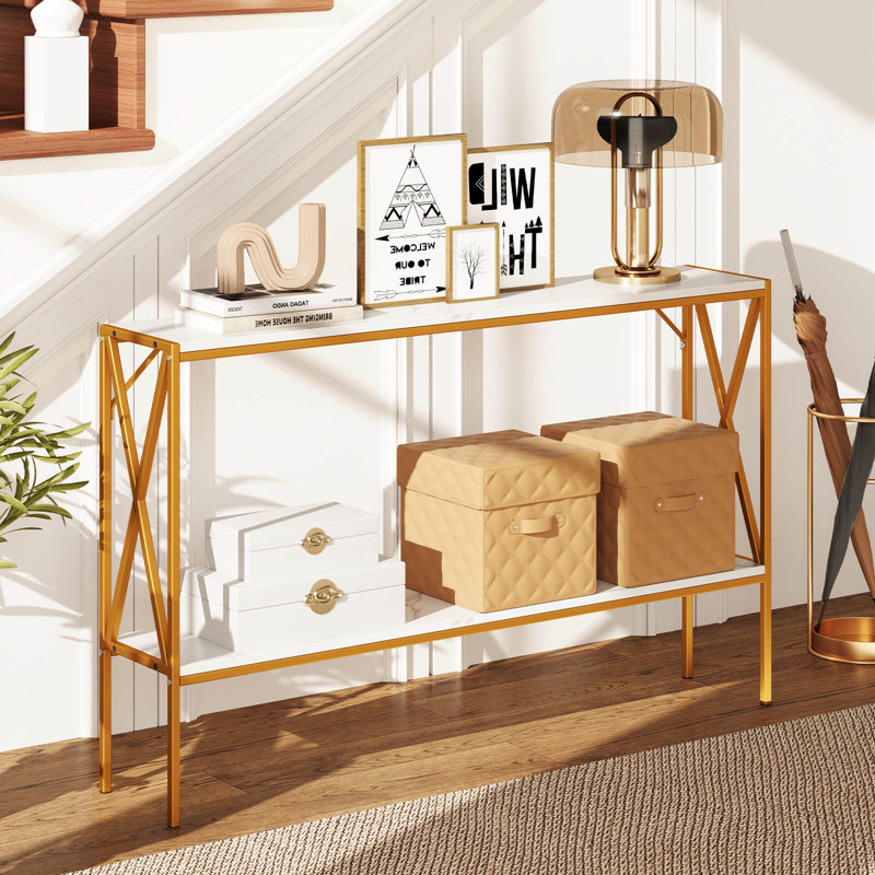Narrow Console Table 2-tier Entryway Table With Storage 2 Support Bars Sofa Table White