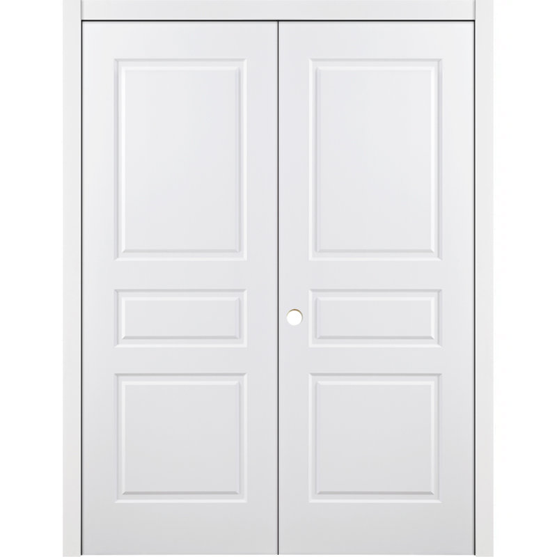 Double porte intérieure traditionnelle stratifiée 3 panneaux pré-suspendu blanc, 36 po x 80 po, Droite / vers l'intérieur
