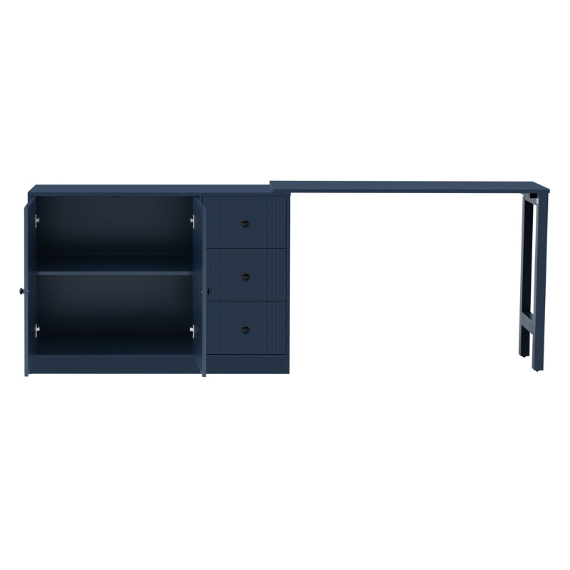 Buffet multifonctionnel de 89,7 po avec 2 portes, une table extensible et des tablettes réglables, une conception à lignes texturées en bois peu encombrante pour la vie principale, une table coulissante à tablettes, un vestibule idéal pour la cuisine