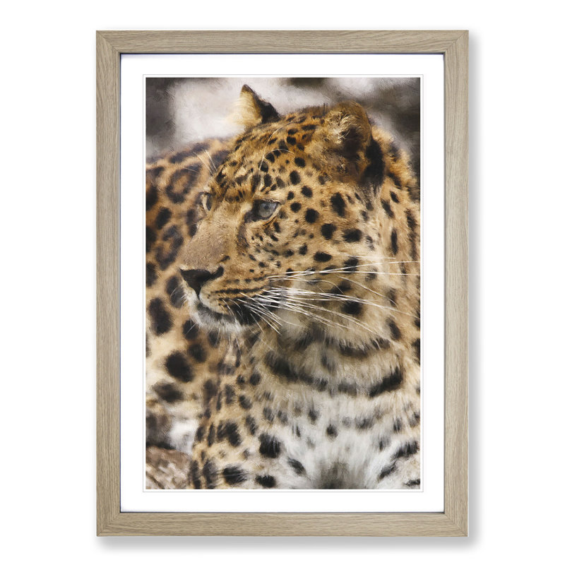 Leopard Vol.1 - Picture Frame Painting, Oak Framed, 65cm H x 48cm W x 2cm D