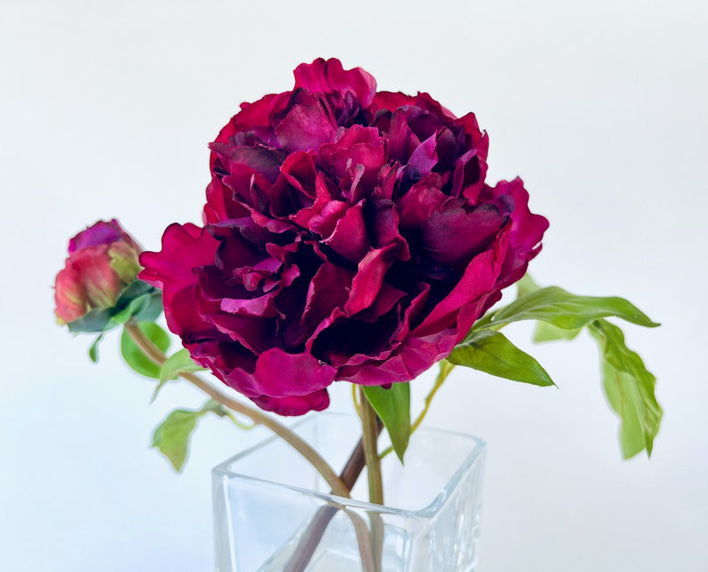 Silk Peony Faux Floral in Vase, Fuchsia Pink