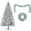 Arbre de Noël enneigé 6 pi, ensemble illuminé avec arbre, guirlande et couronne, arbre de Noël articulé artificiel avec lumières DEL colorées