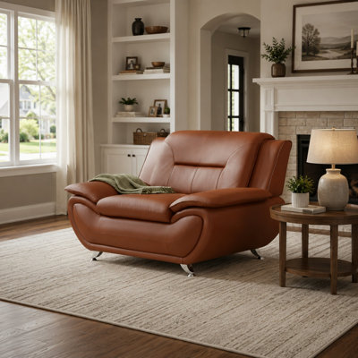 Canapé simple en similicuir, fauteuil club moderne avec assise profonde et design capitonné pour le salon et la chambre à coucher, brun