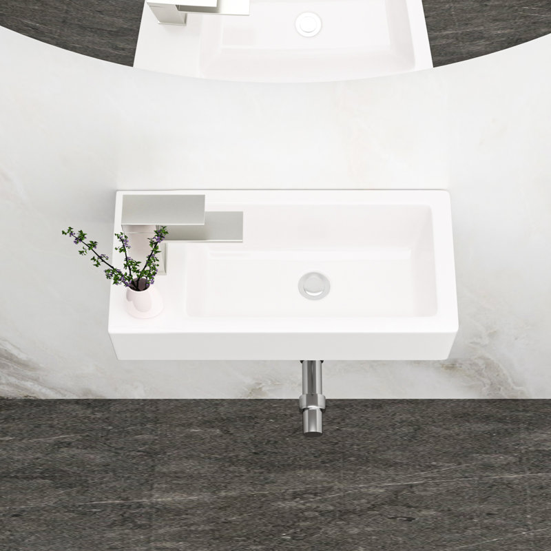 Lavabo de salle de bain mural rectangulaire en céramique blanche 14,49X7,15 pouces, teinté, faible absorption d'eau, résistance aux acides, évier moderne attrayant avec robinet - céramique, rectangulaire, teinté,