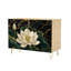 Buffet Buffet avec rangement Élégante fleur de lotus blanche à feuilles vertes et or noir avec 2 portes pour le salon et la cuisine