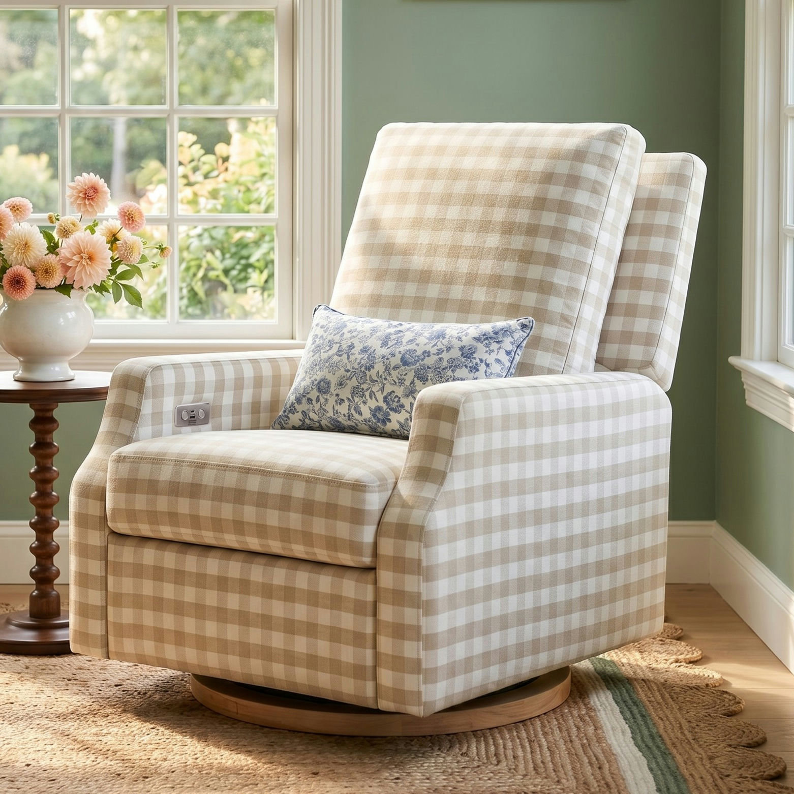 Crewe Swivel Glider, Tan/White