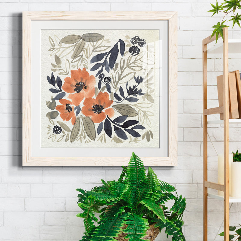 «Sienna & Paynes Flowers II», reproduction encadrée de qualité supérieure - prête à être accrochée, Cadre blanc