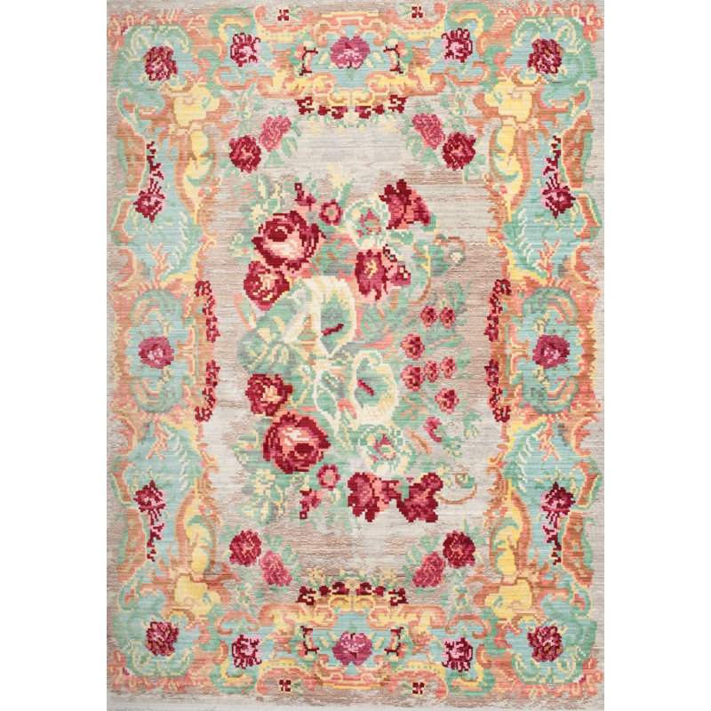 Tapis contemporain rouge / orange, Rectangle 3 pi x 5 pi