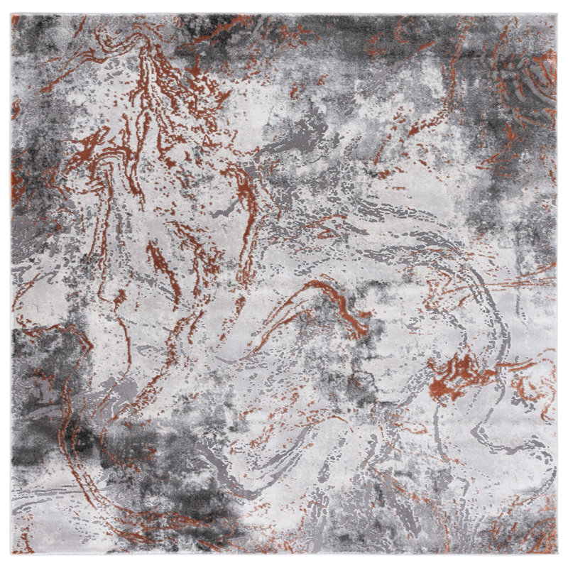 Leonidha Performance Abstract Rug, Square 6'7"