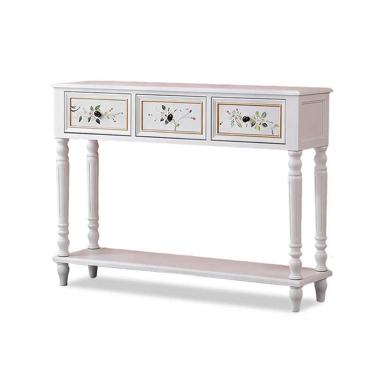 Table console en bois massif Shabby Chic, H 33,5 po x l 39,4 po x P 11,8 po, Blanc, Blanc, Blanc