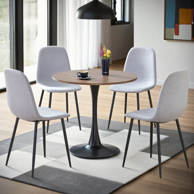 Ensemble bistro 5 pièces - Table de sablier et chaises revêtues de lin avec pieds en métal