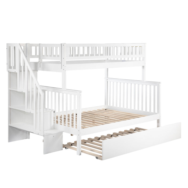 Lit superposé avec lit gigogne Nala Kids, Simple sur double, Blanc