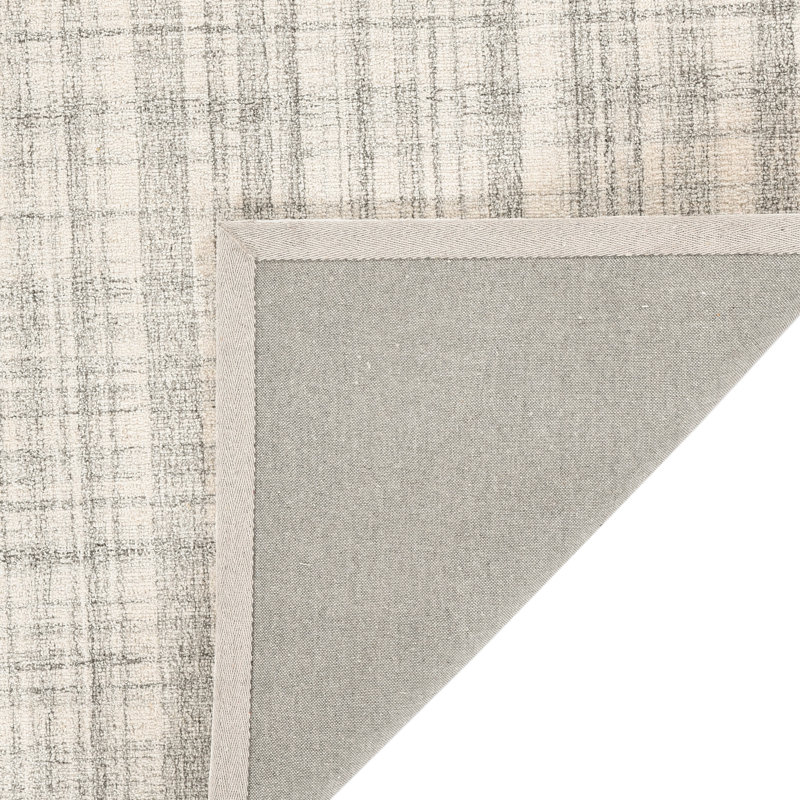 Tapis ivoire en laine à carreaux Bakstran, Rectangle 5 pi x 7 pi 1 po