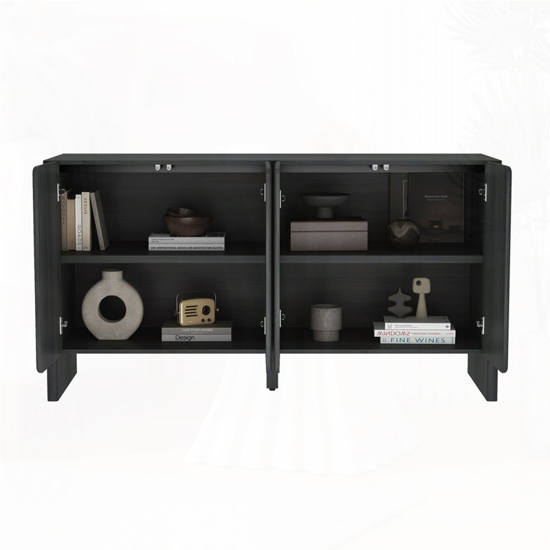 4-Door  Cabinet With Storage, Black 