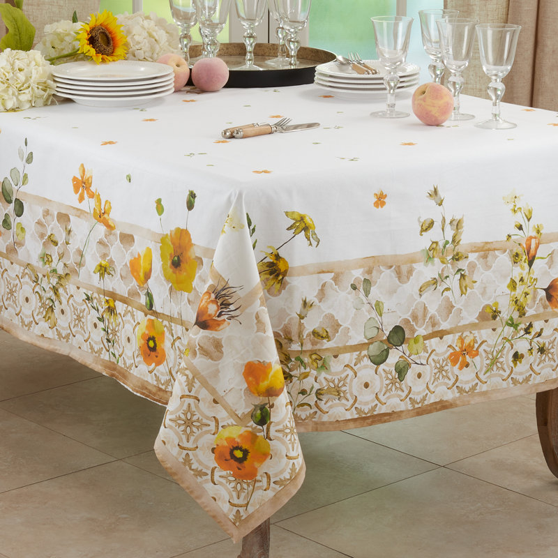 Square Floral 100% Cotton Block Print Tablecloth