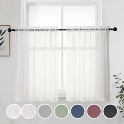 Short Sheer Curtains 2 Panels For Bathroom Window, Rod Pocket Light Filtering Sheer Tier Curtains For Small Kitchen Laundry Room, RV, Camper Travel Trailers