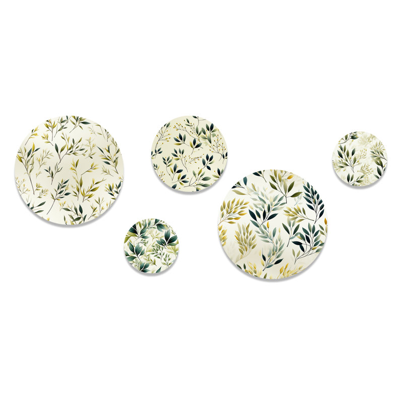 Zen Leaves Green and White Metal Wall Art Set