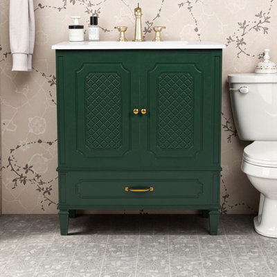 Vintage Farmhouse Bathroom Vanity with Sink | Soft-Close Doors, Ample Storage & Ceramic Basin