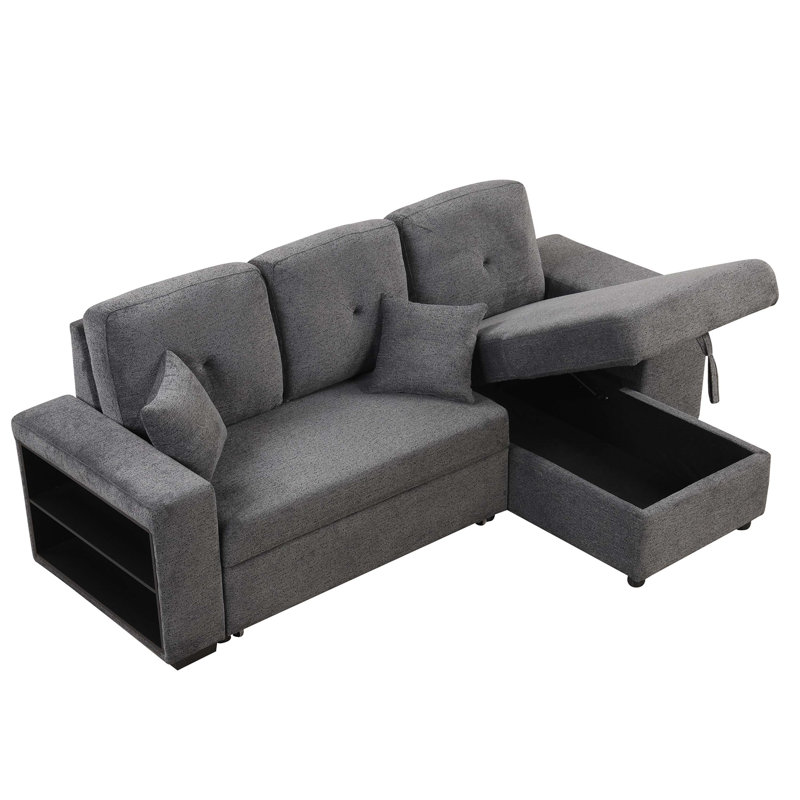 Canapé-lit modulaire avec tablette latérale et 2 tabourets, Noir bleu
