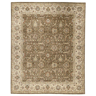 Tapis brun et ivoire de haute qualité noué à la main
