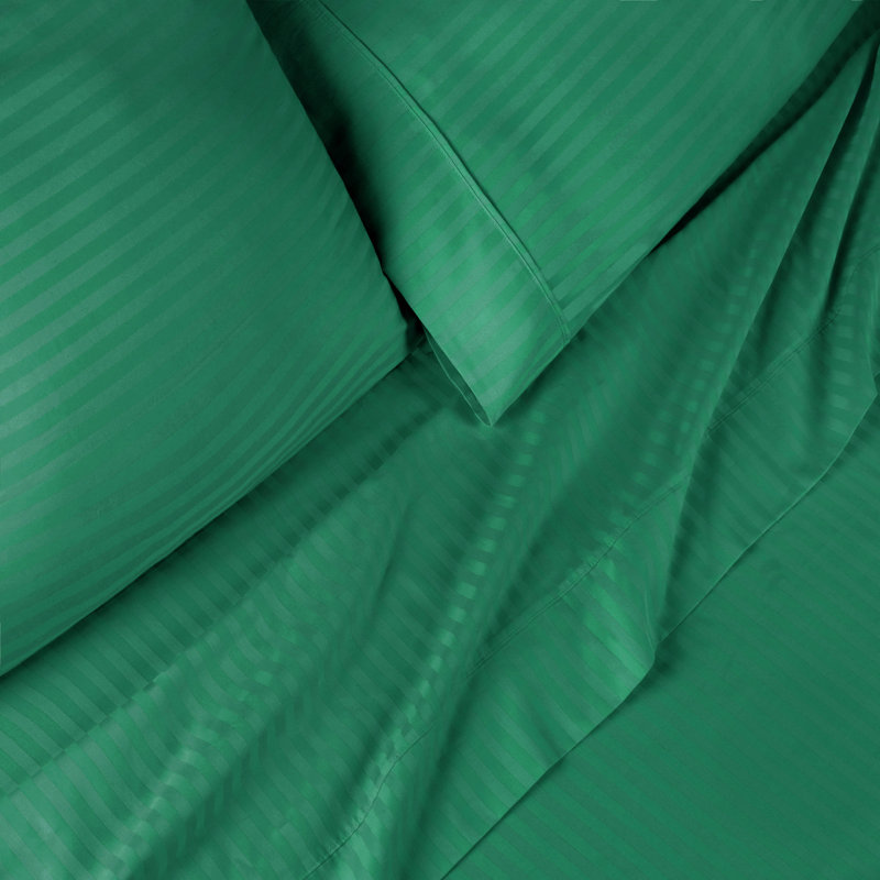 300-Thread Count Stripe Deep Pocket Standard Cotton Sheets, Hunter Green, King