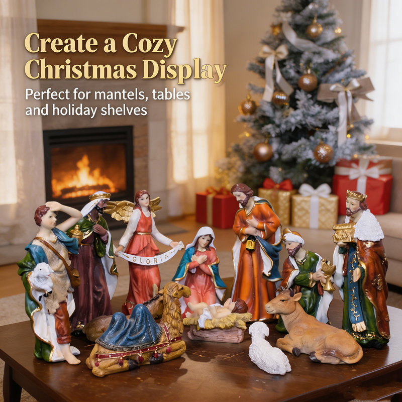 Crèche de Noël 12 pièces 20 cm Scènes de la Nativité, 8 pouces, Coloré
