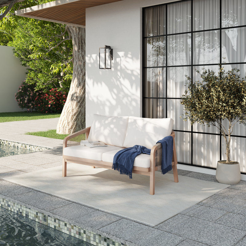 Outdoor Garden 2-person Sofa With Cushions, Cream Cushion/Beige Frame