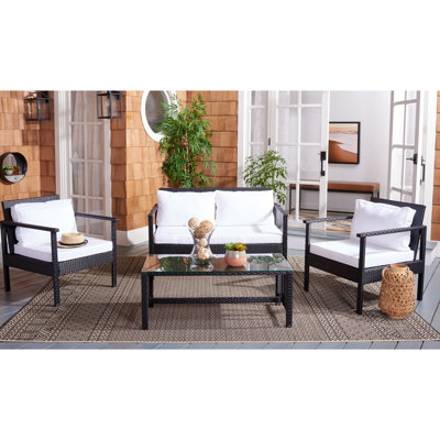 Ensemble de conversation à chaises multiples en rotin 4 pièces avec coussins Cabbar