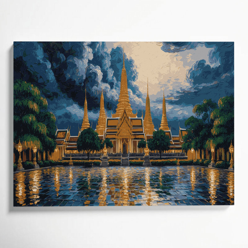 Art mural bleu sur toile, cités, villes, Thaïlande, H 16 po x l 20 po