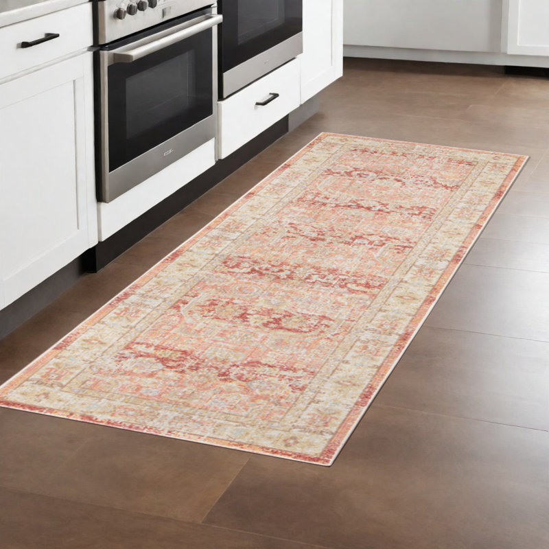 8' Salmon Floral Power Loom Runner Rug