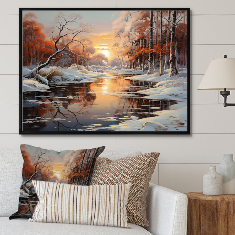 Frozen Wilderness Winter Landscape III - Art mural grand paysage d'hiver, Cadre flottant noir, H 12 po x l 20 po x P 1 po