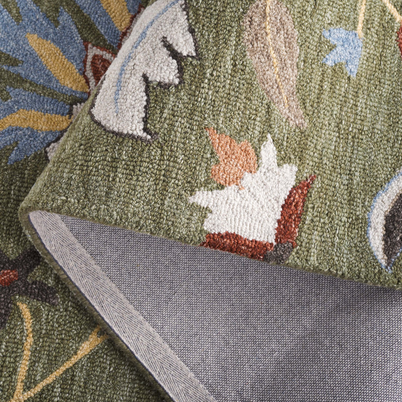 Jardin Handtufted Wool Cotton Floral Rug in Green/Blue, Rectangle 2" x 3"