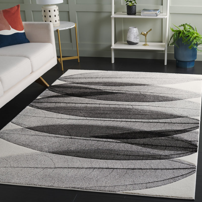 Jeromie Performance Floral Rug, Rectangle 5'3" x 7'6", Black/Ivory