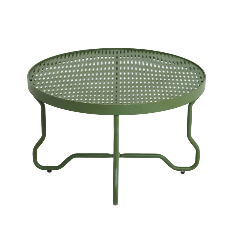 28'' W X 17.5'' H Indoor/ Outdoor Round Steel Coffee Side Table, Modern Patio Plant & Camping Table with Reinforced Tabletop Design