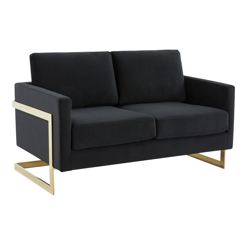 Bellago 55" Pre-Assembled Upholstered Velvet Loveseat with Modern Gold Frame, Midnight Black Velvet